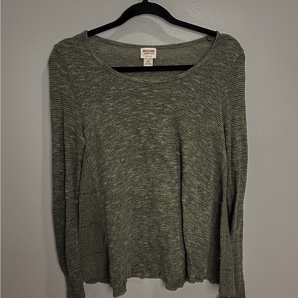 Mossimo Women's Long Sleeve Green Knit Top with Lace Sides